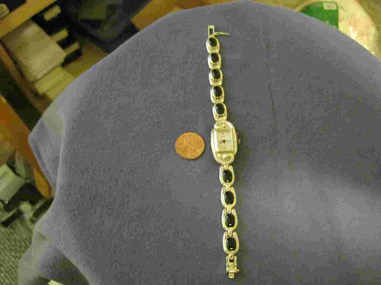 H222  ladys sterling silver BOMA onyx watch braacelet