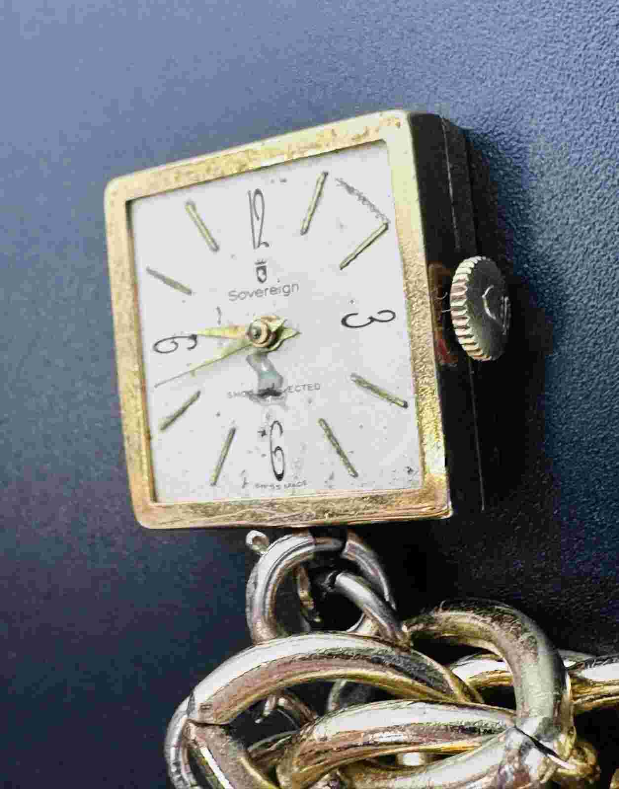 Sovereign Swiss Made Square Bracelet Watch Gold Tone For Parts Or Repair P1