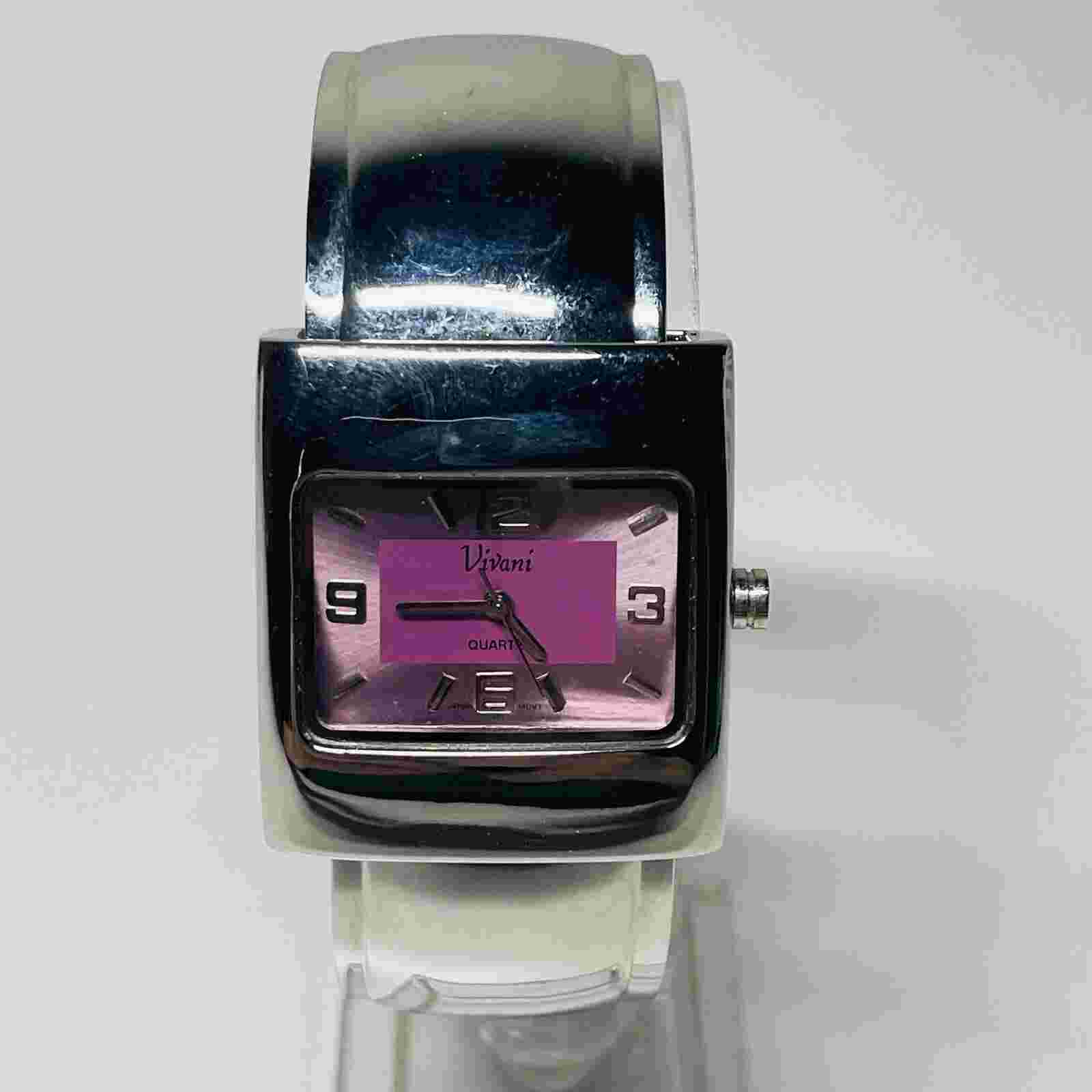 Vivani Watch Women 31mm Quartz Silver Tone Purple Dial Clamper Bracelet New Batt