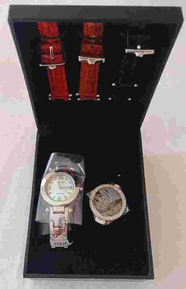 NIB Vtg Ecclissi Sterling Silver 925 Mother of Pearl Bracelet Watch Bezel Change