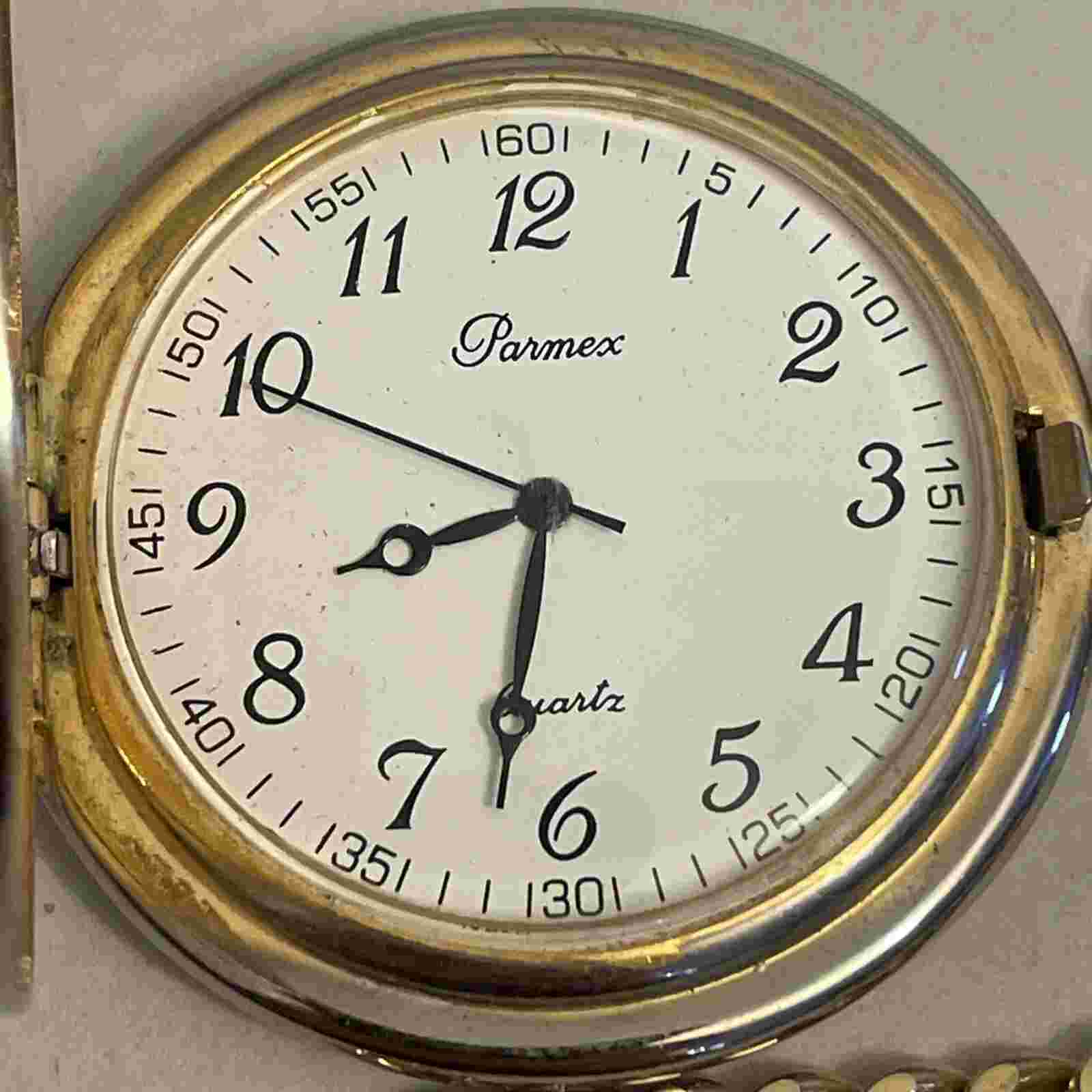 Nice Parmex Gold Tone Quartz Pocket Watch New Battery Runs Well