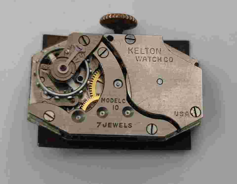 1950s KELTON 7j Model C 10 Mens 21mm Watch Movement Rear Case TICKS Parts Repair
