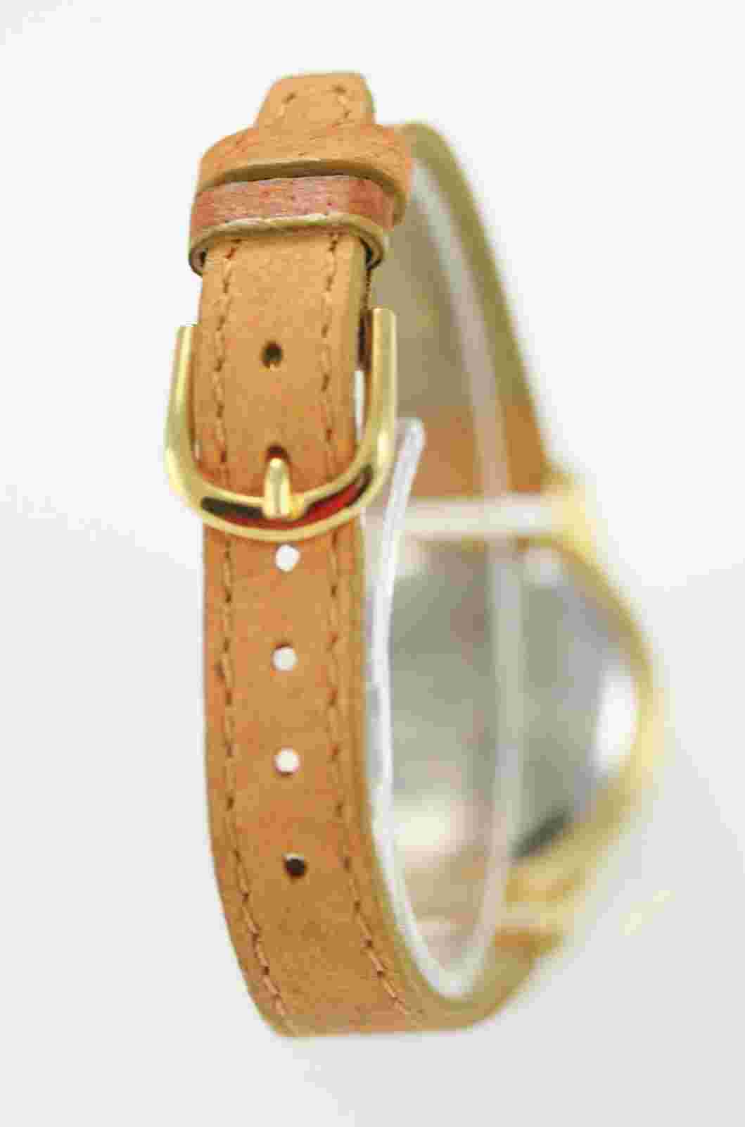 Watchit Womens Watch Stainless Gold Tan Leather Water Resist Batt Silver Quartz