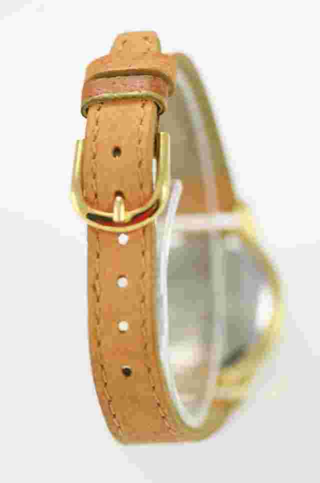 Watchit Womens Watch Stainless Gold Tan Leather Water Resist Batt Silver Quartz