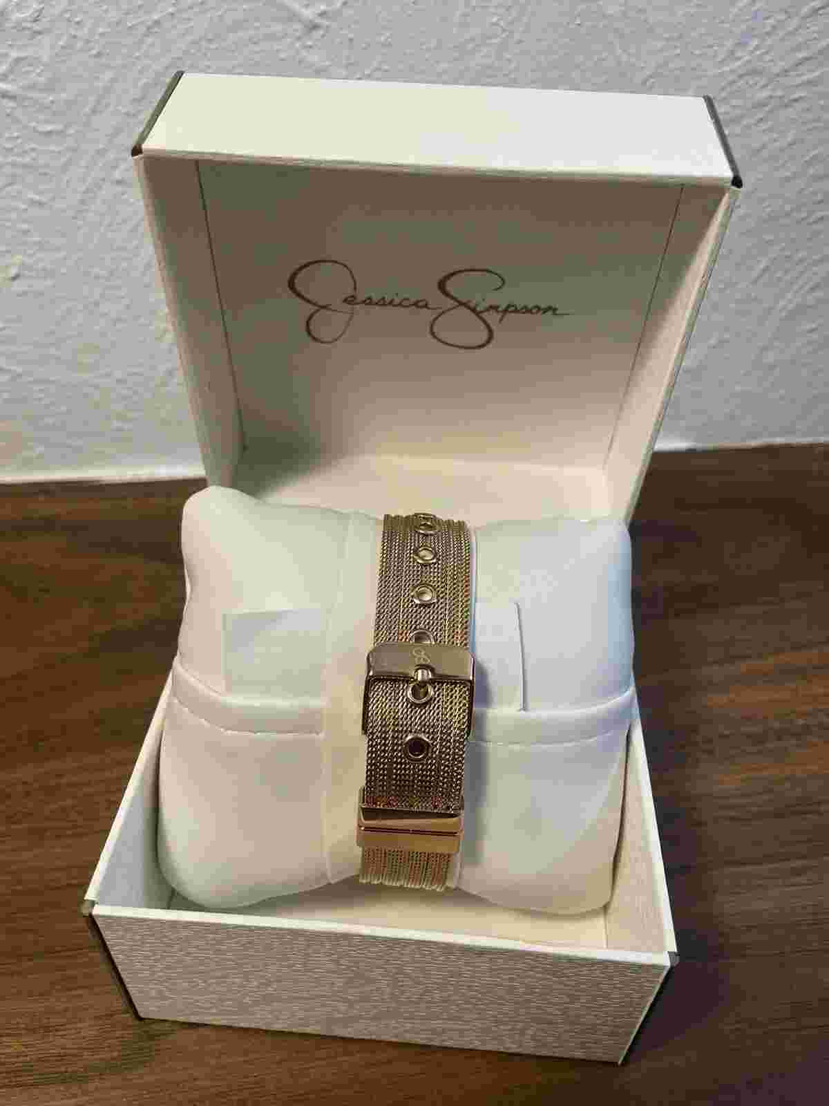 NEW Jessica Simpson Rose Gold Crystal Jewel Stainless Steel Back Womens Watch