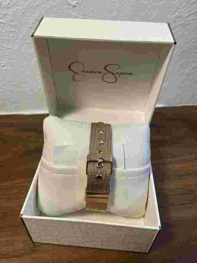 NEW Jessica Simpson Rose Gold Crystal Jewel Stainless Steel Back Womens Watch