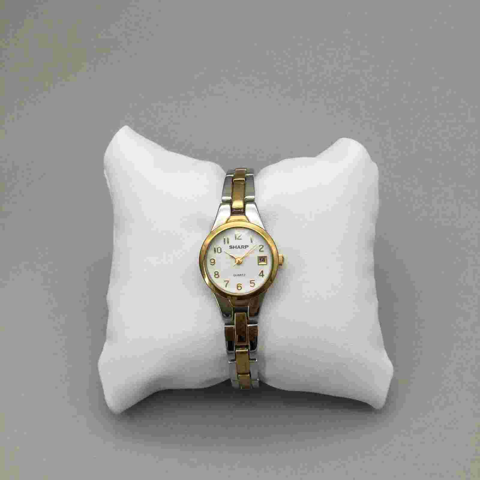Vintage Sharp Watch Women 24mm Silver Gold Two Tone Date New Battery 8"