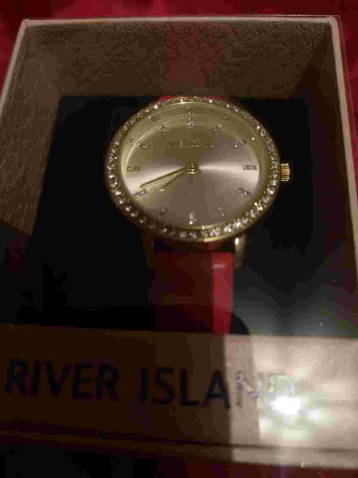 Riverisland Red Strap Embellished Watch