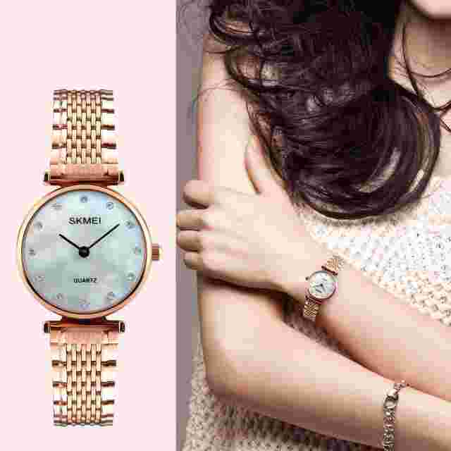Skmei 1223 Rose Gold Steel Natural Stones Wrist Watch