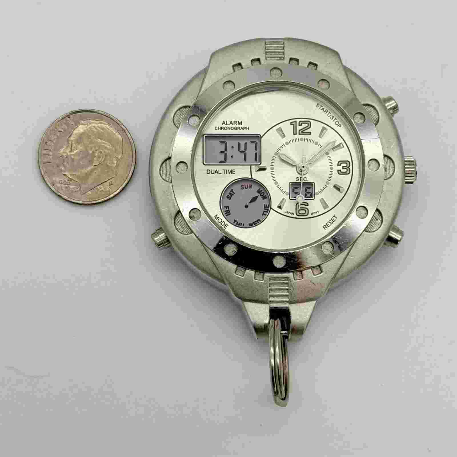 Silver Tone PURITAN Analog-Digital Key Ring Clip-On Camping/Field Watch, 45mm