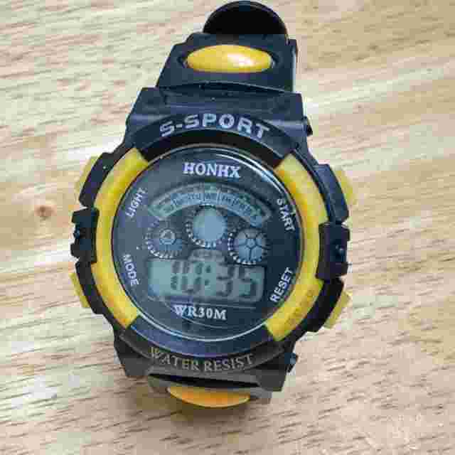 HONHX Quartz Watch Men Black Yellow Digital Alarm Chrono New Battery