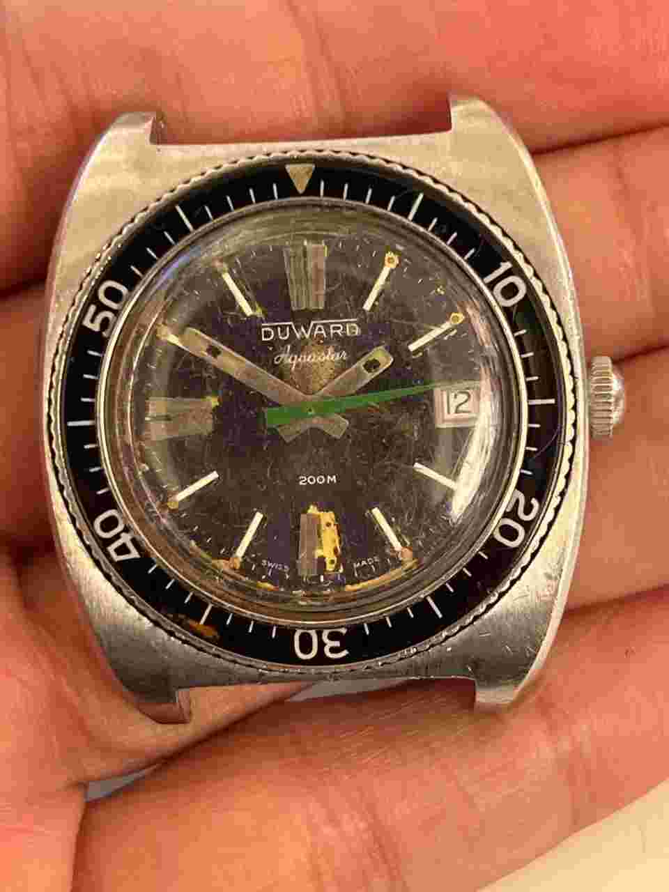 Vintage Diver Watch Duward Aquastar 200M Automatic Men Watch For Parts Or Repair