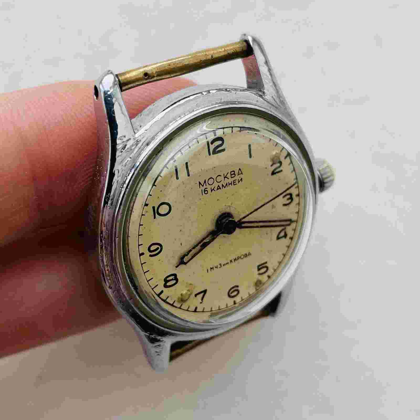 RARE MOSKVA Military USSR Dial + Swiss Movement Ardath Caseback Watch Small Vtg