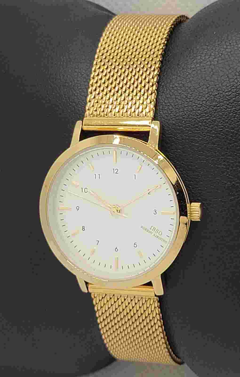 Women's IBSO Boerni Aibisino  White Dial Gold Tone Case Mesh Bracelet Watch 01