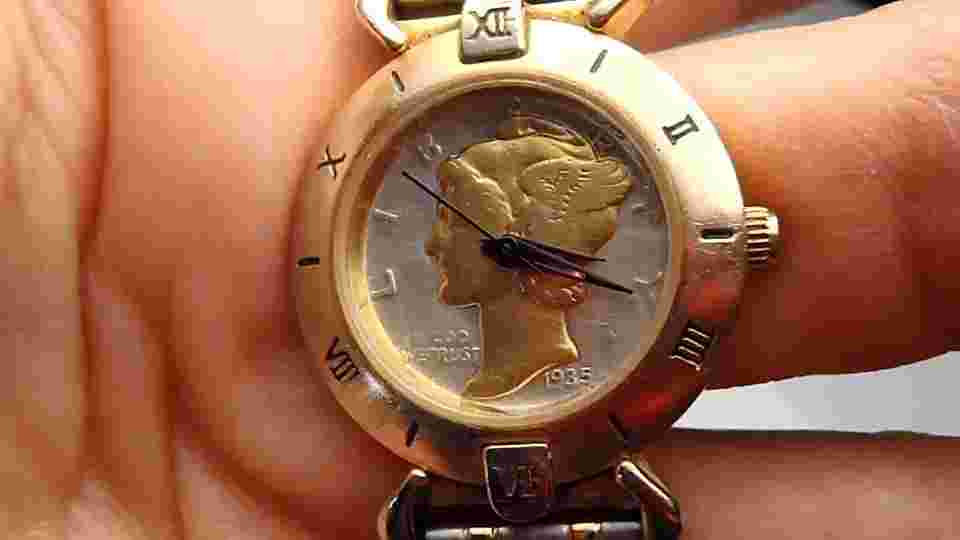 BRITTANIA 1935 Mercury Dime Coin Dial Ladies Wrist Watch Running