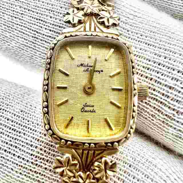 Michael Anthony 14K Solid Yellow Gold Swiss Quartz Linen Dial Watch New Batt
