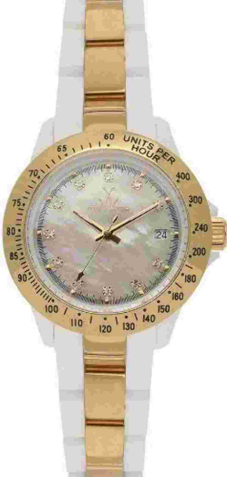 Heavy Metal Plasteramic Ladies Mini Mother-of-Pearl White and Gold 28218-GD