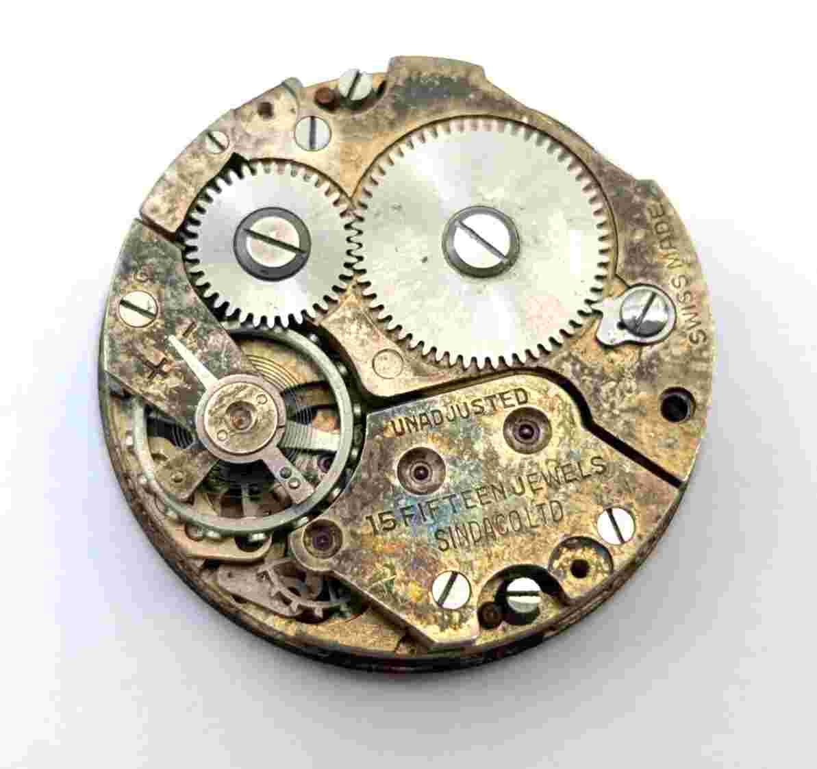 Vintage SINDACO Waterproof 15j Military Style 26mm Watch Movement PARTS REPAIR