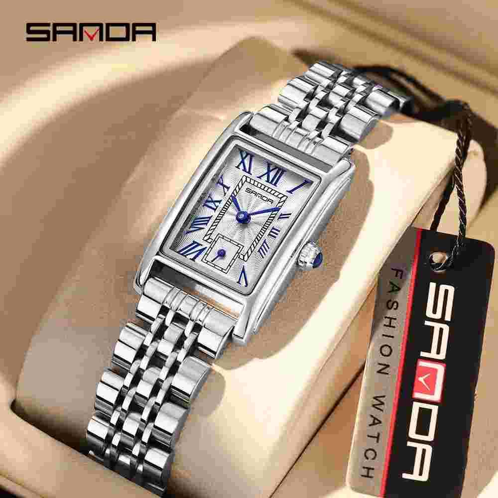 SANDA 1116 Women's Quartz Watch Square Steel Band Quartz Watch Roman Digital
