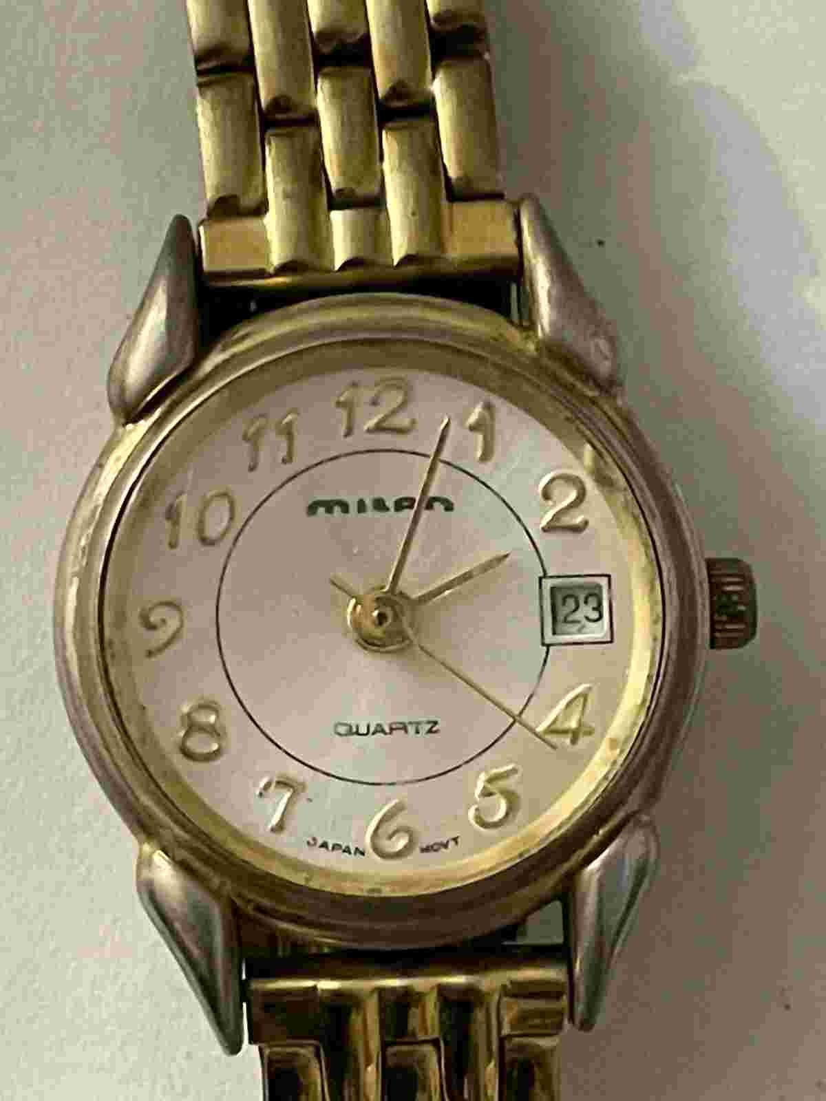 Vintage Milan Diamond Cut Crystal Gold/Silver Two-Tone Day/Date Women's Watch!!