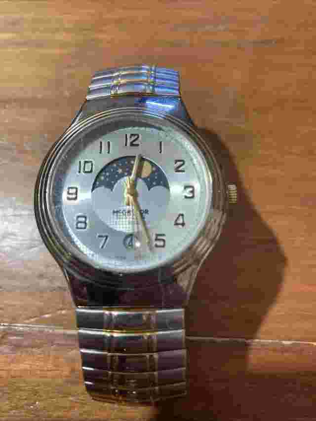 Vintage McGregor Quartz Moon Phase Two Tone Watch Works w New Battery