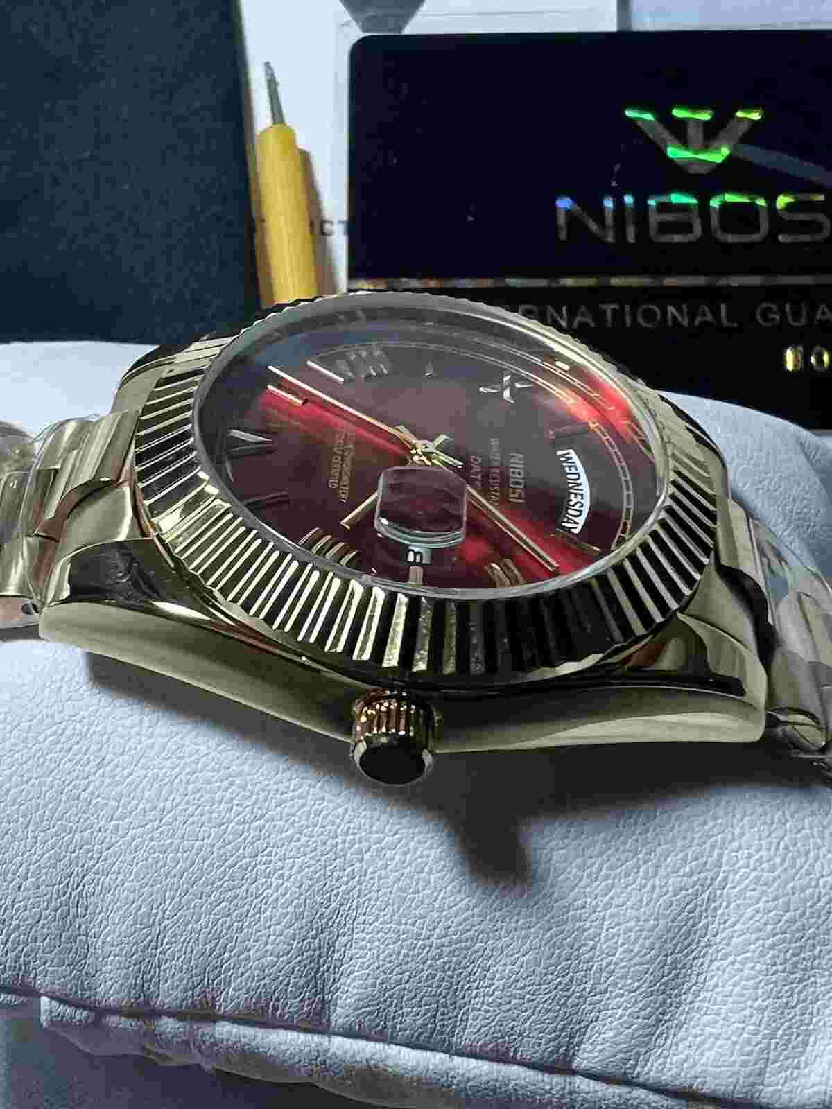 nibosi watch,(Seiko Design),jubilee Band,Fluted Bezel,40mm case,men’s Watch.