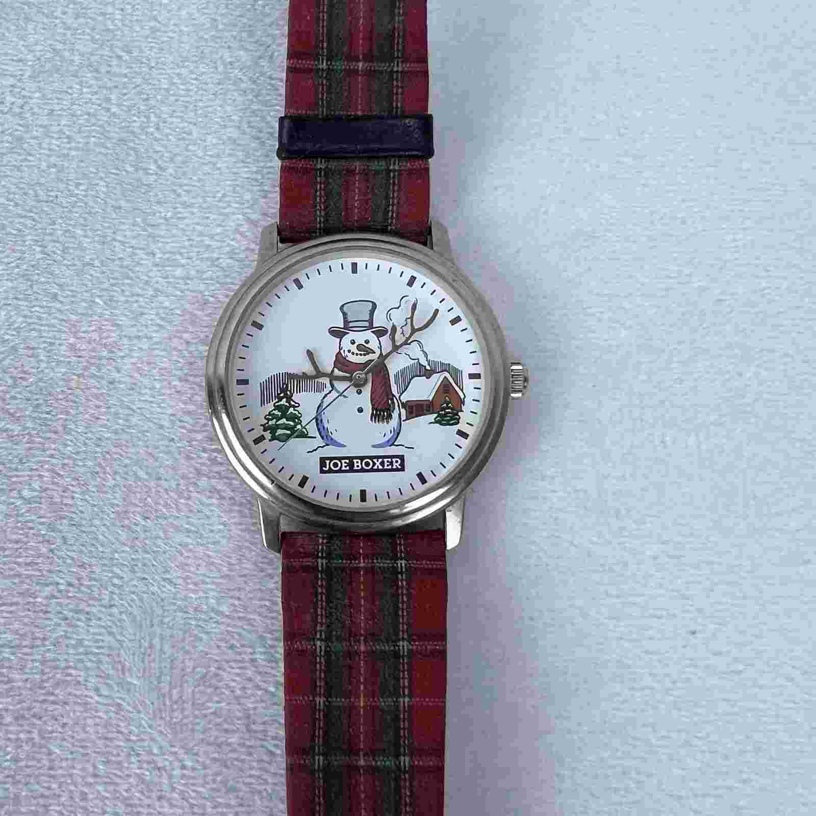 Vintage Joe Boxer Christmas Snowman Plaid Watch Leather Band Battery Needed