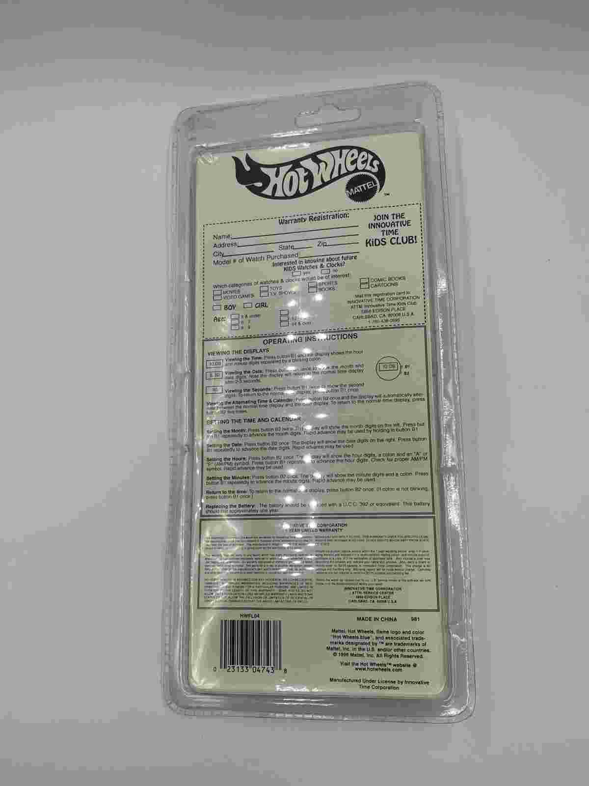 Hot Wheels Mattel 1998 Flip Lid Watch by Innovative Time Sealed Vintage