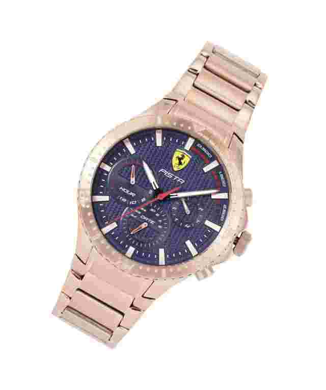 BRAND NEW Scuderia FERRARI Pista Rose Gold Steel Blue Dial Men’s Watch
