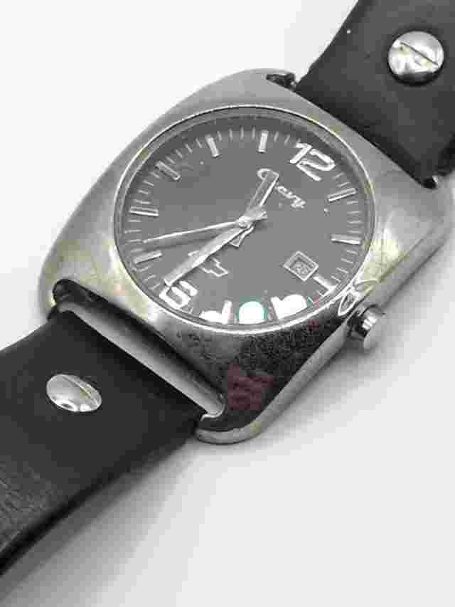 Mens Chevrolet Wrist Watch Silver And Black With Leather Strap New Battery