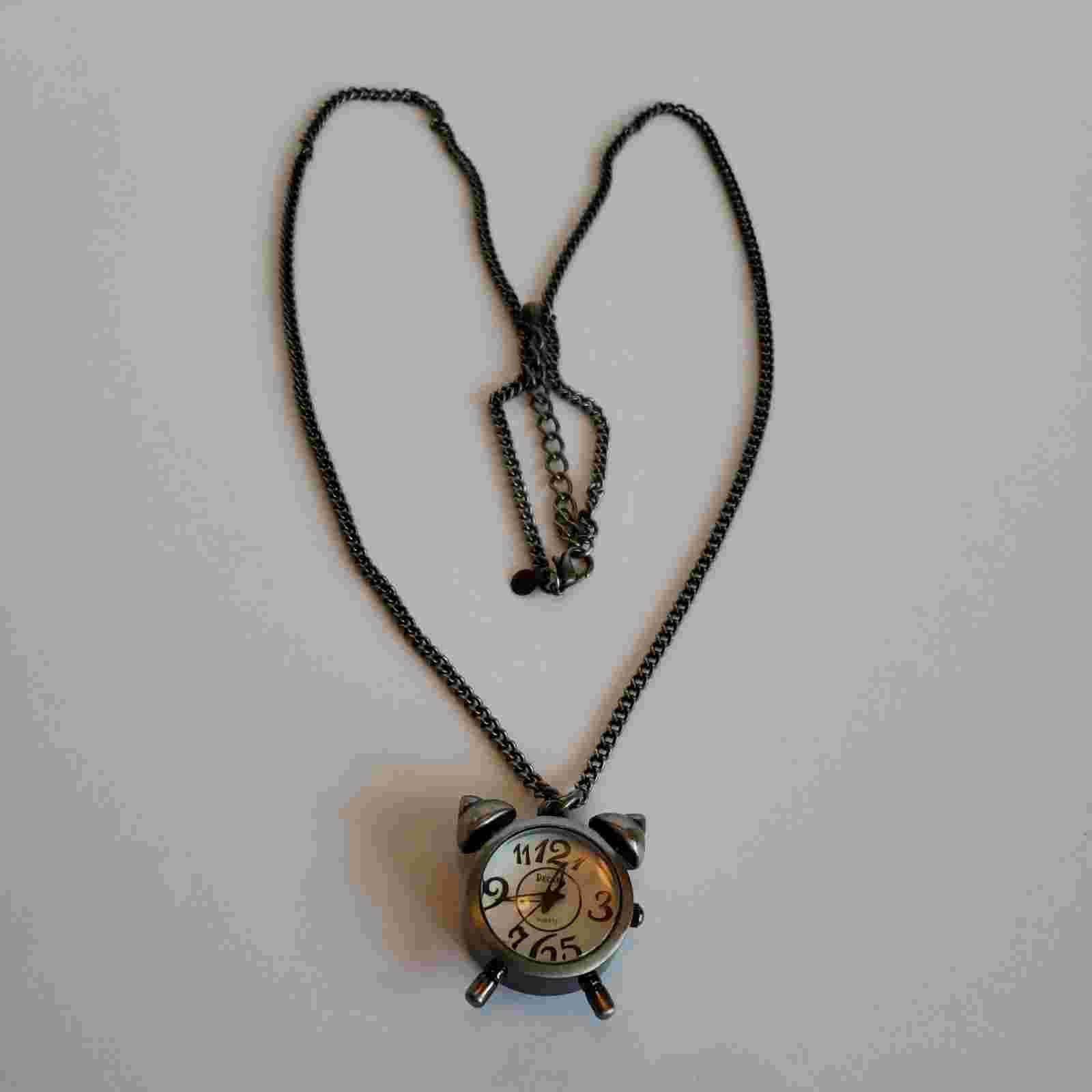 Decree Alarm Clock Shaped Necklace New Battery Quartz Pre-Owned