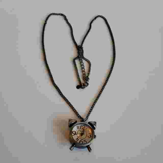 Decree Alarm Clock Shaped Necklace New Battery Quartz Pre-Owned