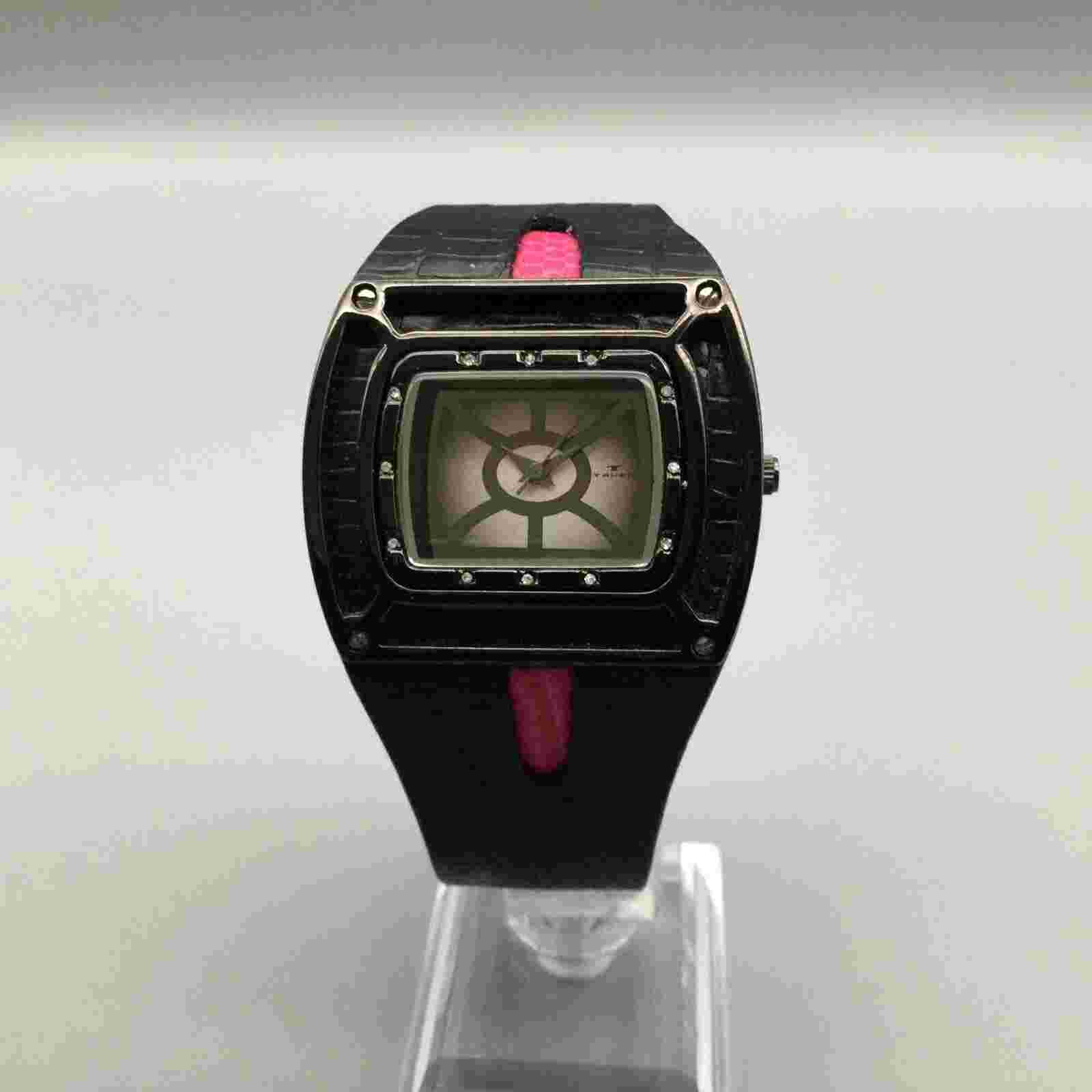 Tavan Watch Women 39mm Pink Black Leather Cuff Band New Battery