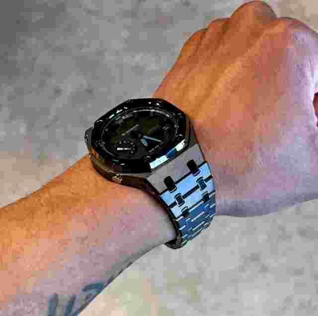 GA2100 Casioak New Custom G-Shock Royal Oak Stainless Steel Black Bracelet Gift