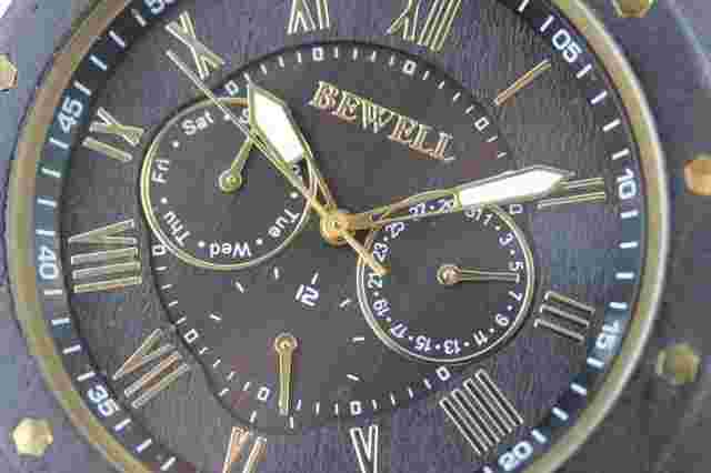 Bewell Wooden Watch Men's 47mm Day Date 24hr Display Sandalwood Wristwatch