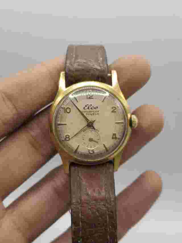 Vintage Elco Gents Watch 1950s Waterproof Sub Seconds Gold Plated Made In France