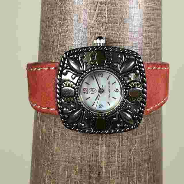 Carolyn Pollack Women 925 Sterling Silver Orange Leather 29mm Quartz Watch6 3/4"