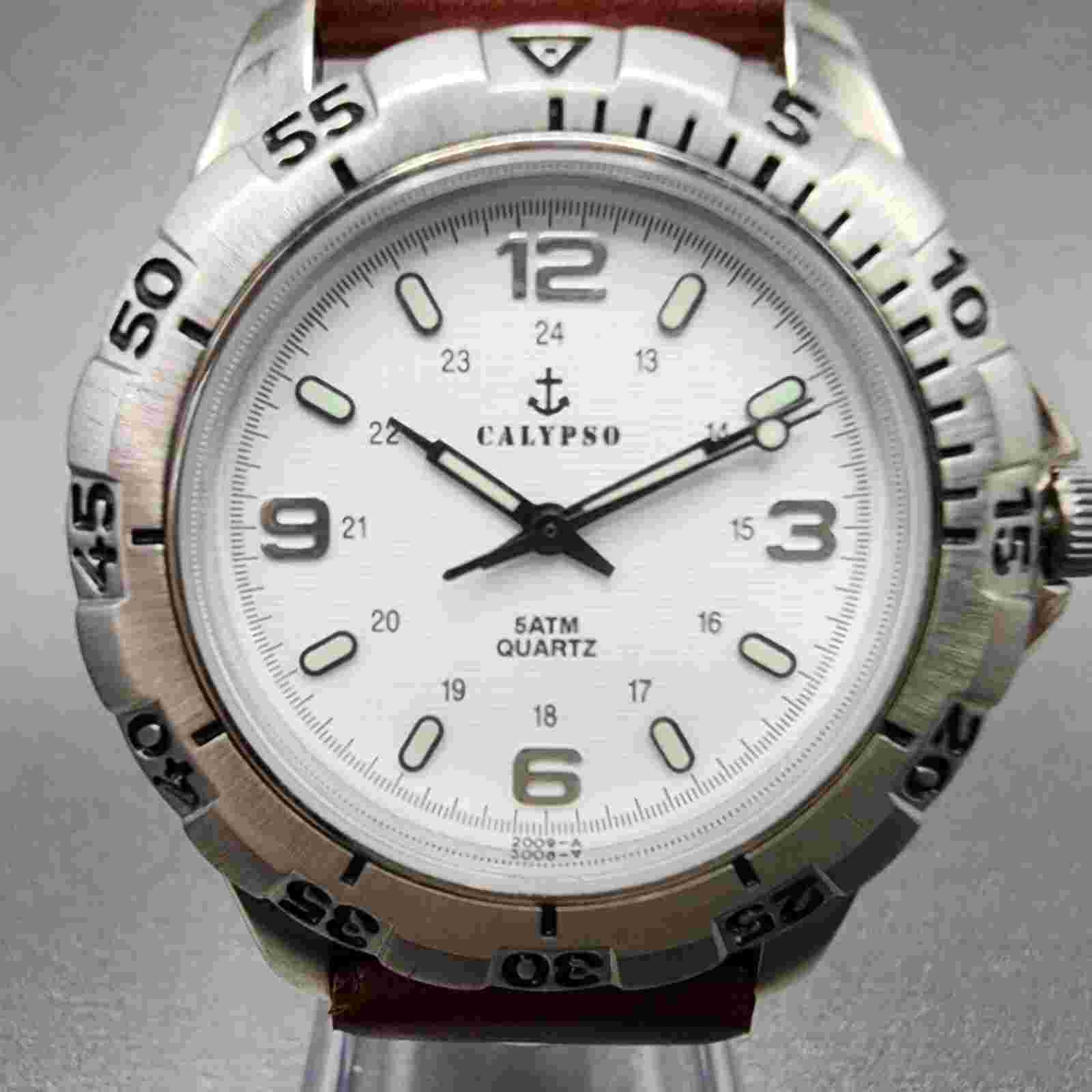 Calypso Dive Watch Men 38mm White Dial Stainless Steel Round W/Box New Battery