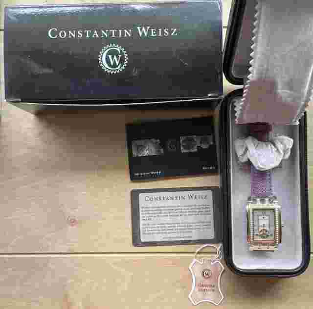 Constantin Weis Gold Plated MechanicalWatch w/ Purple Leather Strap + Box
