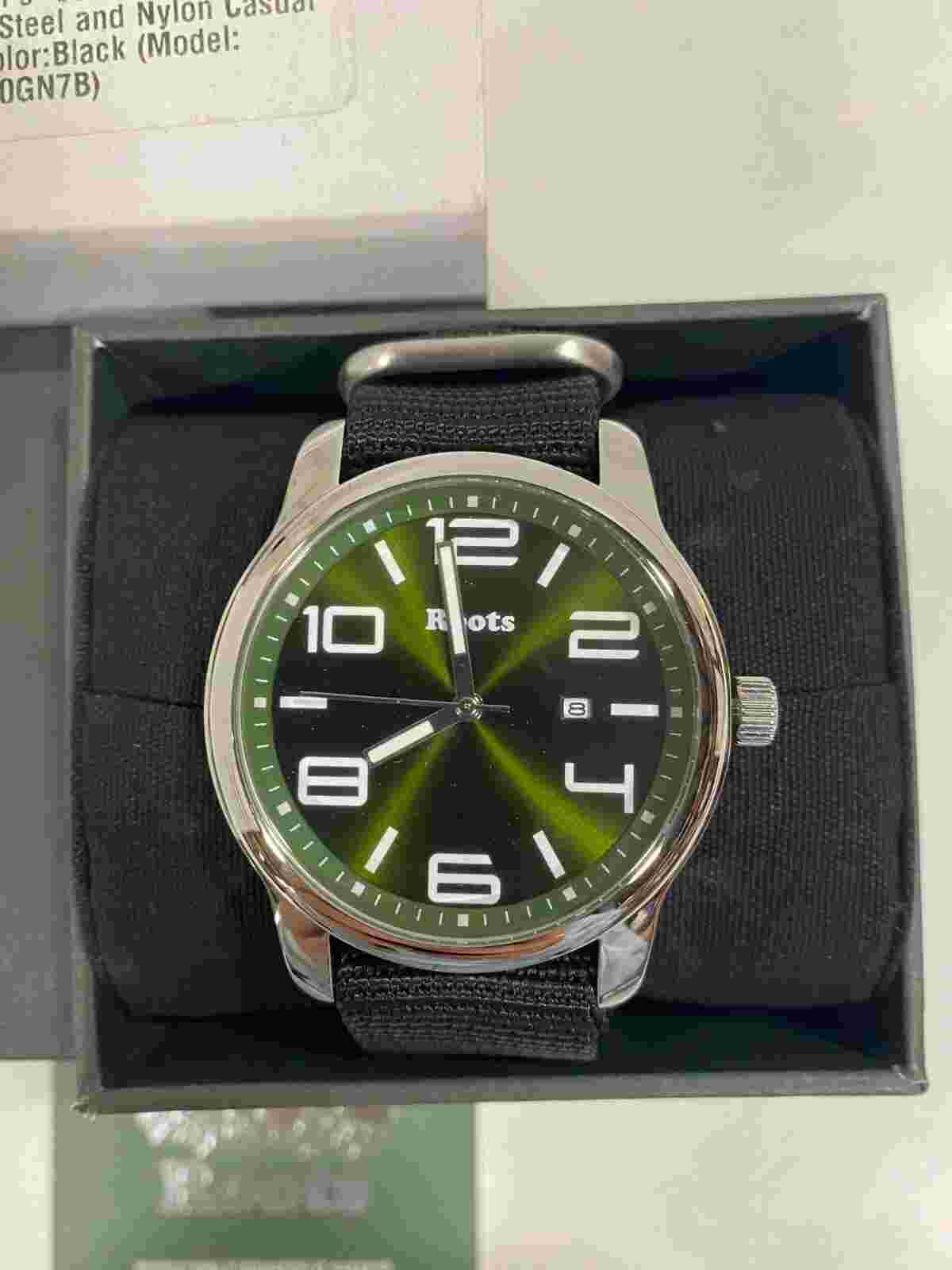 Roots Mens 'Core' Quartz Stainless Steel And Nylon Casual Watch 1R-LF420GN7B