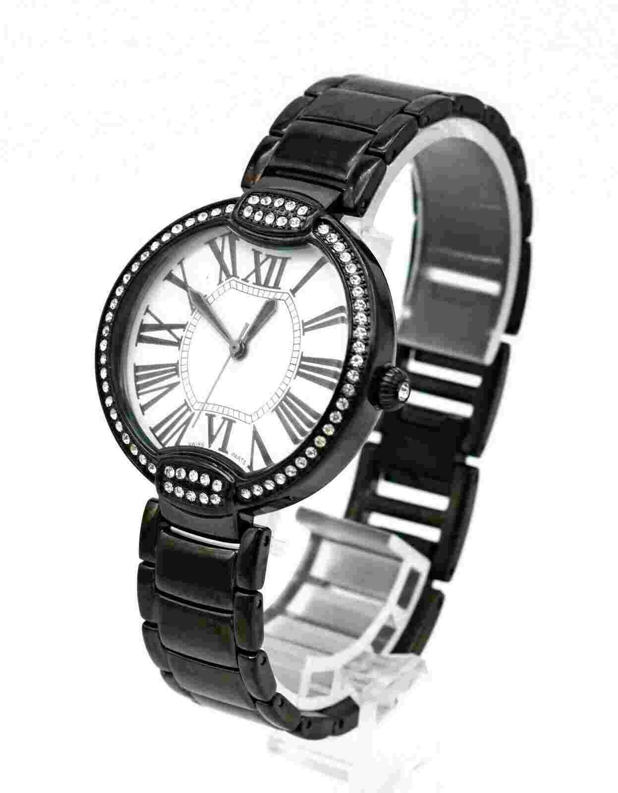 BRONZO ITALIA BLACK STAINLESS STEEL CRYSTAL ACCENT WOMEN'S WRIST WATCH
