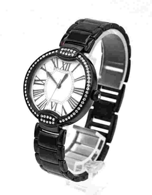 BRONZO ITALIA BLACK STAINLESS STEEL CRYSTAL ACCENT WOMEN'S WRIST WATCH
