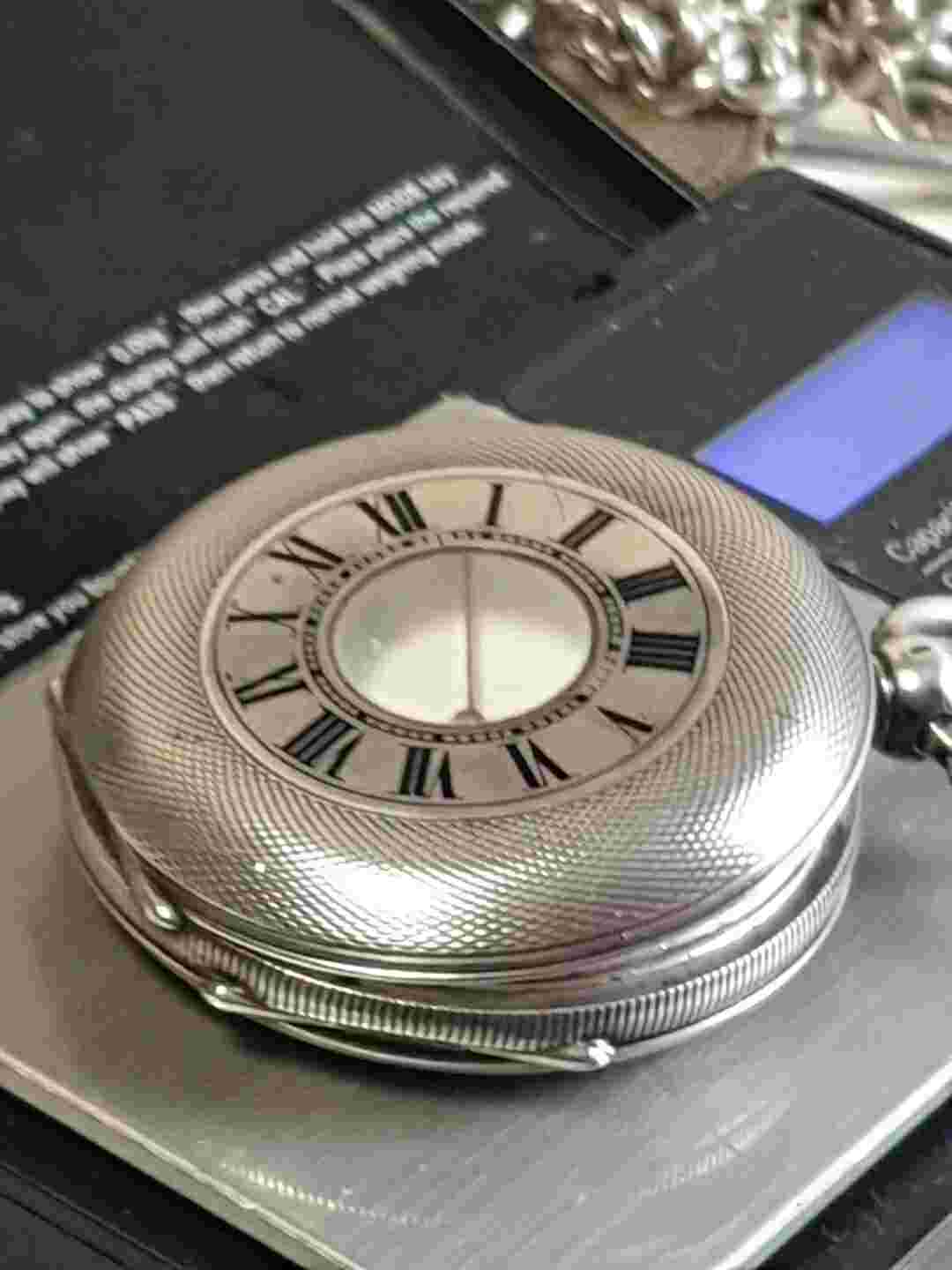 J. W. Benson Pocket Watch. Half Hunt 45 Mm Solid Silver  97 Gram Original Box