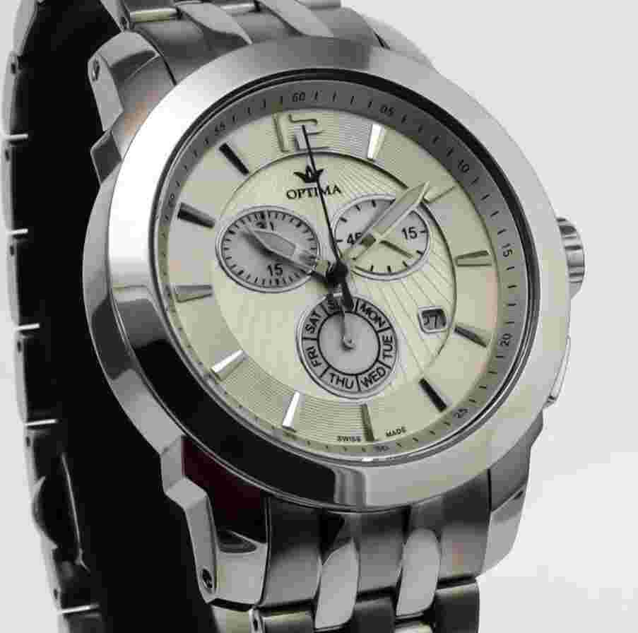 Optima • 46mm Swiss Chronograph Watch • Date SubDay • WR 3ATM • OSC391-SS-1