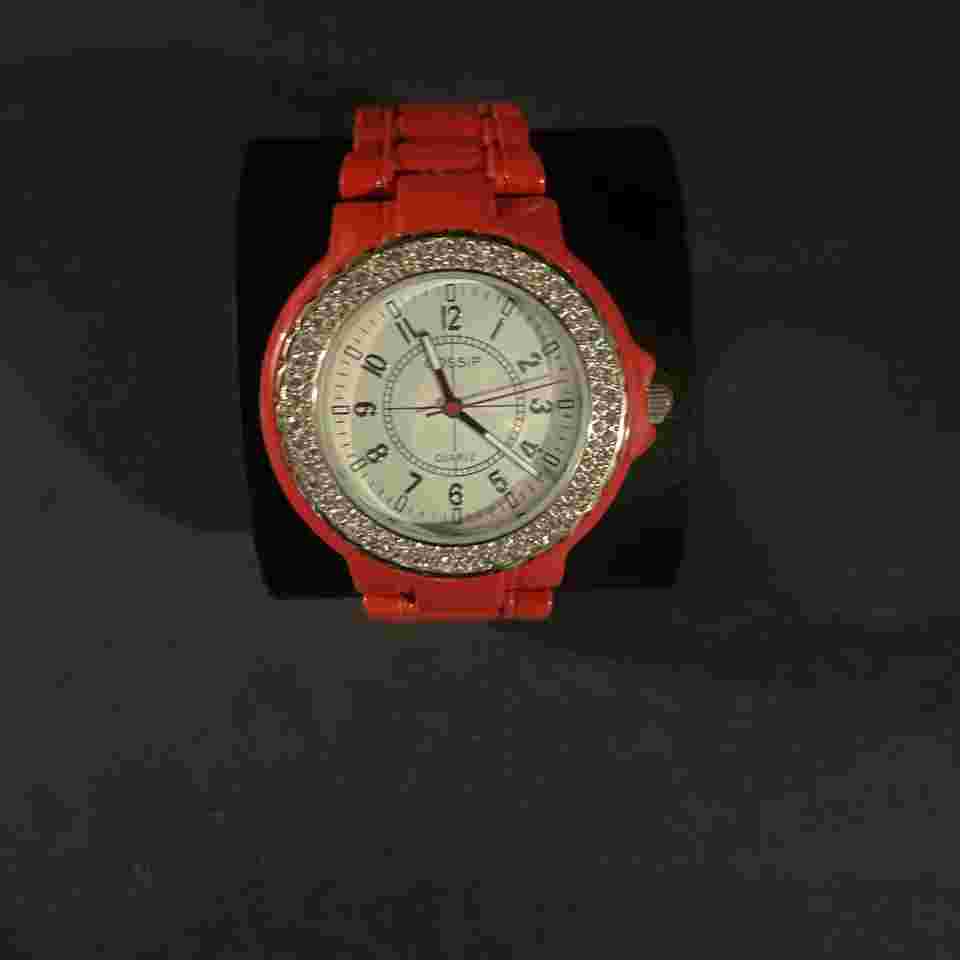 Lady’s Gossip Watch Oval Face With Studs And Candy Appl Band.