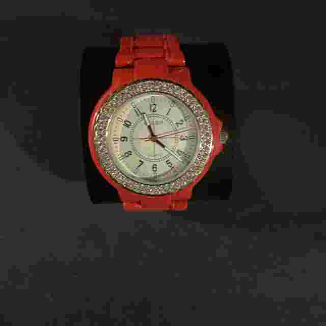 Lady’s Gossip Watch Oval Face With Studs And Candy Appl Band.