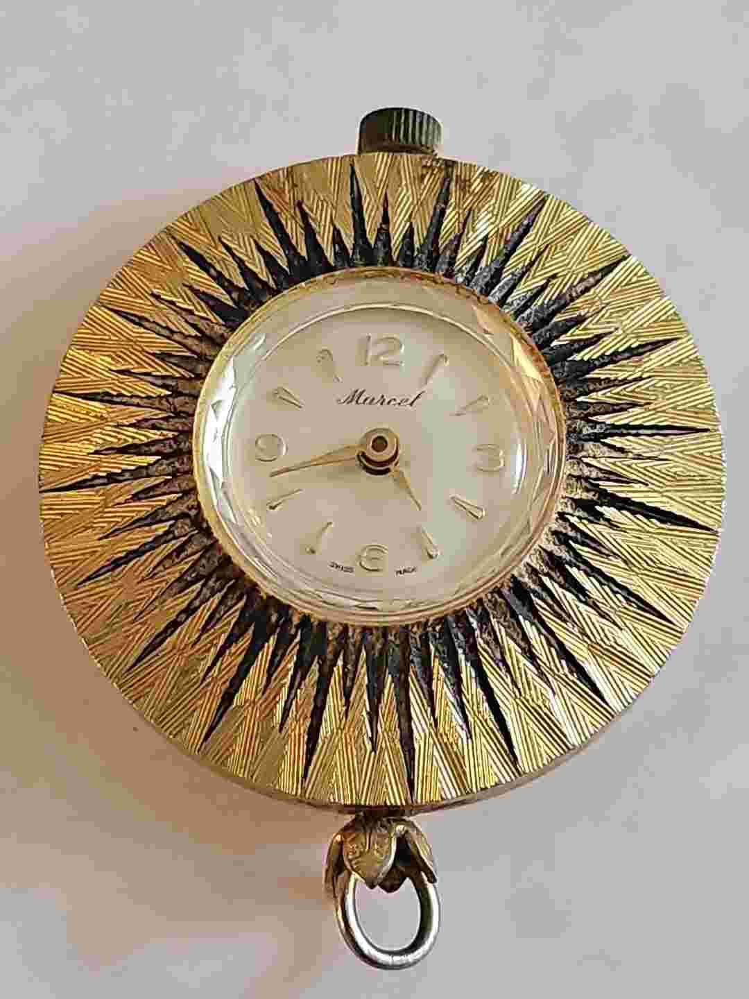 Vintage Marcel SWISS Womens Disk Gold Tone Pendant Wind Up Mechanical Watch 8661