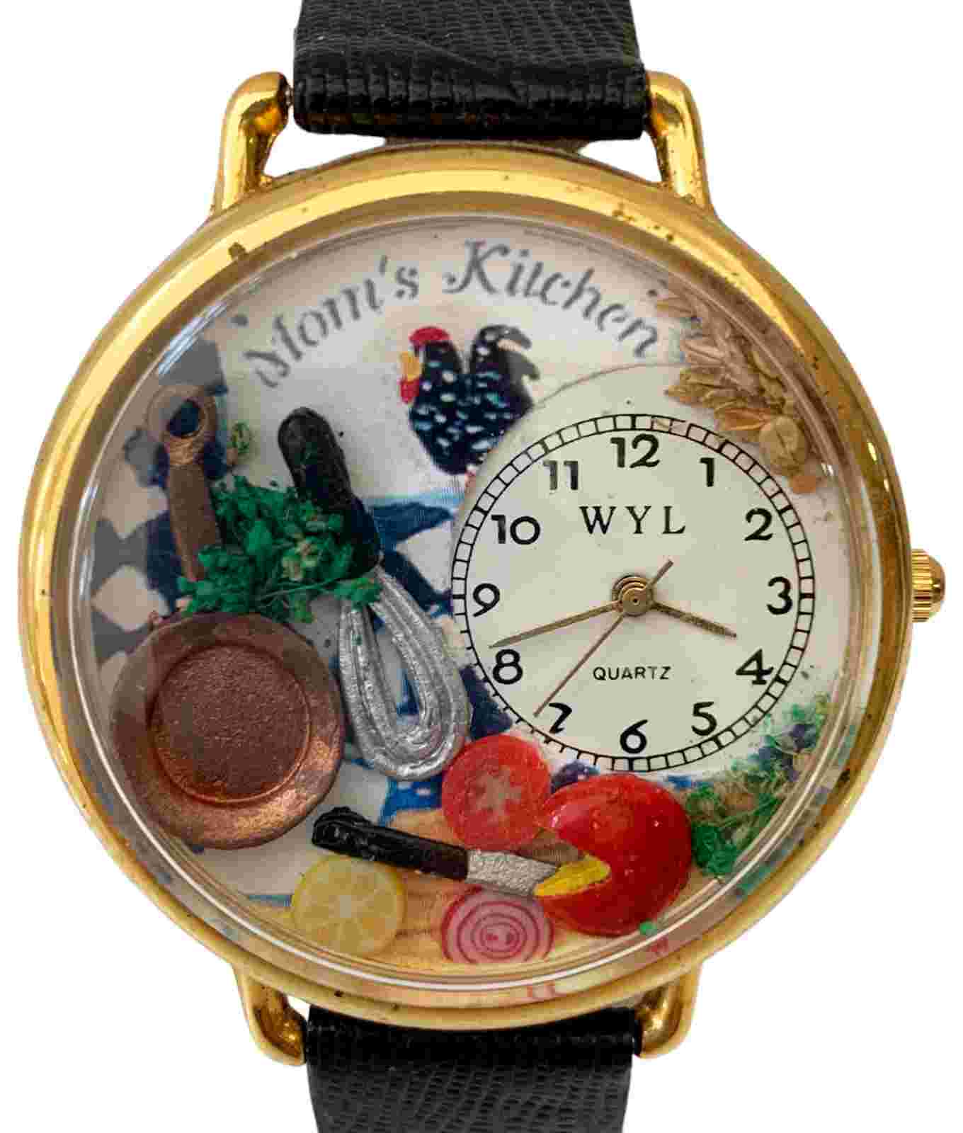 VTG Whimsical Watches Large Face Mom's Kitchen Gold Finish Watch w/New Battery