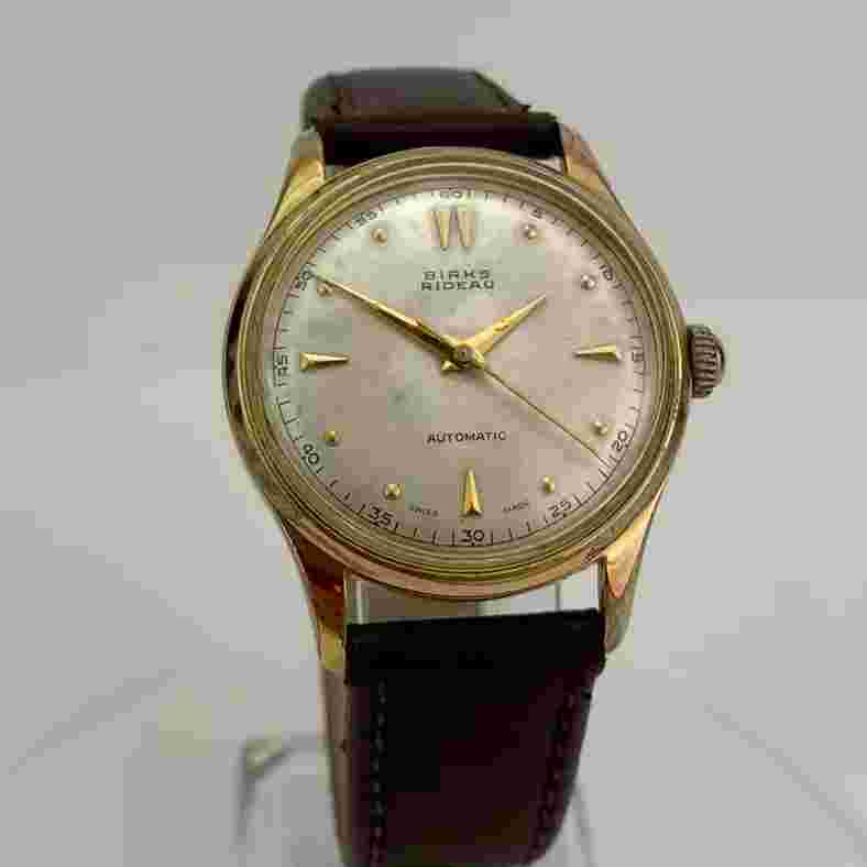 VTG Birks Rideau Mens Watch Early 1950’s Swiss Gold Filled Patina Dial New Strap
