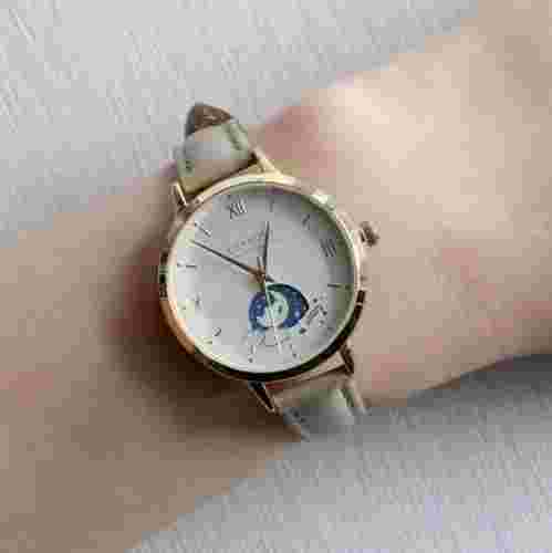 Snoopy Sun and Moon Watch Genuine Leather Belt Peanuts Gray Made in Japan New